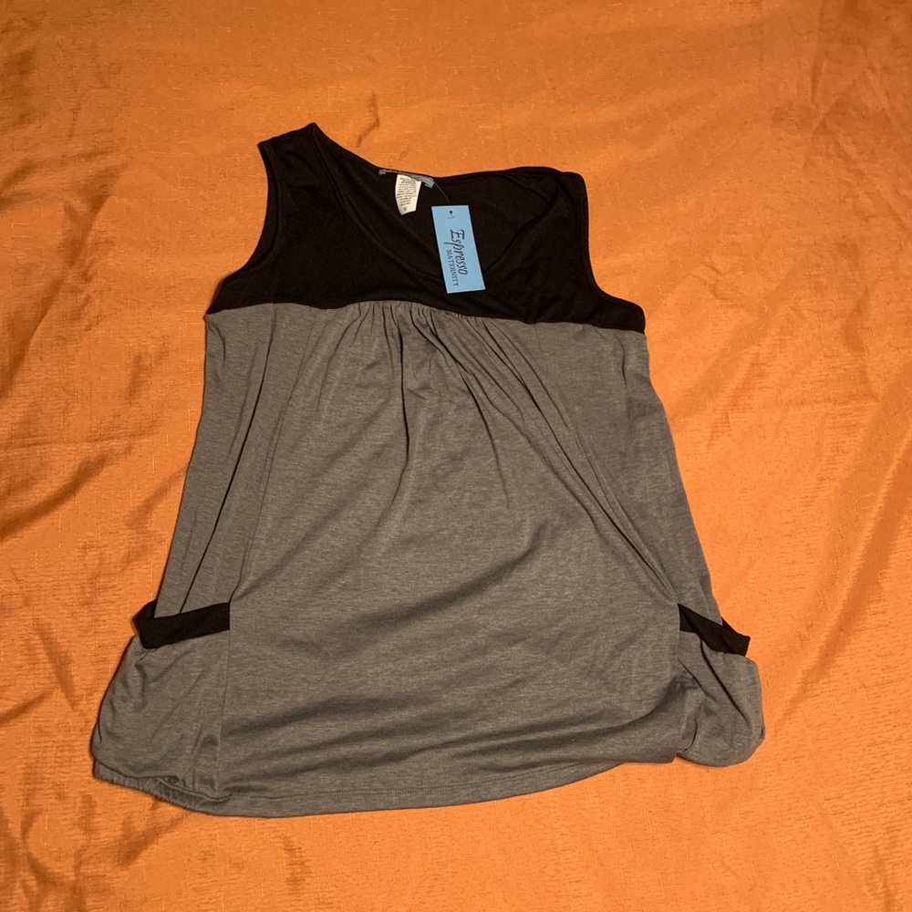 Espresso Maternity Tank Top Size Medium Black And Gray Sleeveless W Side Pockets